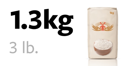 1.3 kg bag of flour
